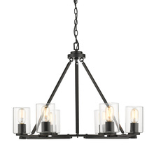  7041-6 BLK-CLR - Monroe 6 Light Chandelier in Matte Black with Gold Highlights and Clear Glass